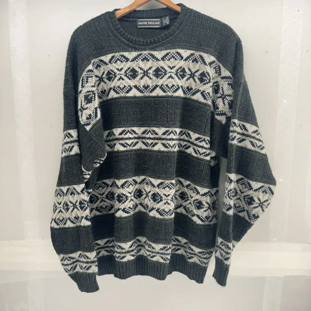 Vintage David Taylor Sweater Mens XLT Green 90s Pullover Preppy Golf Grandpa USA